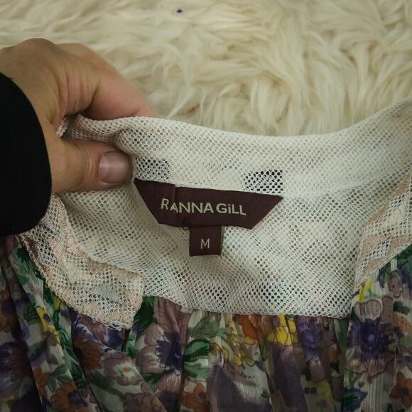 Ranna Gill Anthropologie Size Medium M Floral Print Split V Neck Long Sleeve Top - Picture 4 of 7